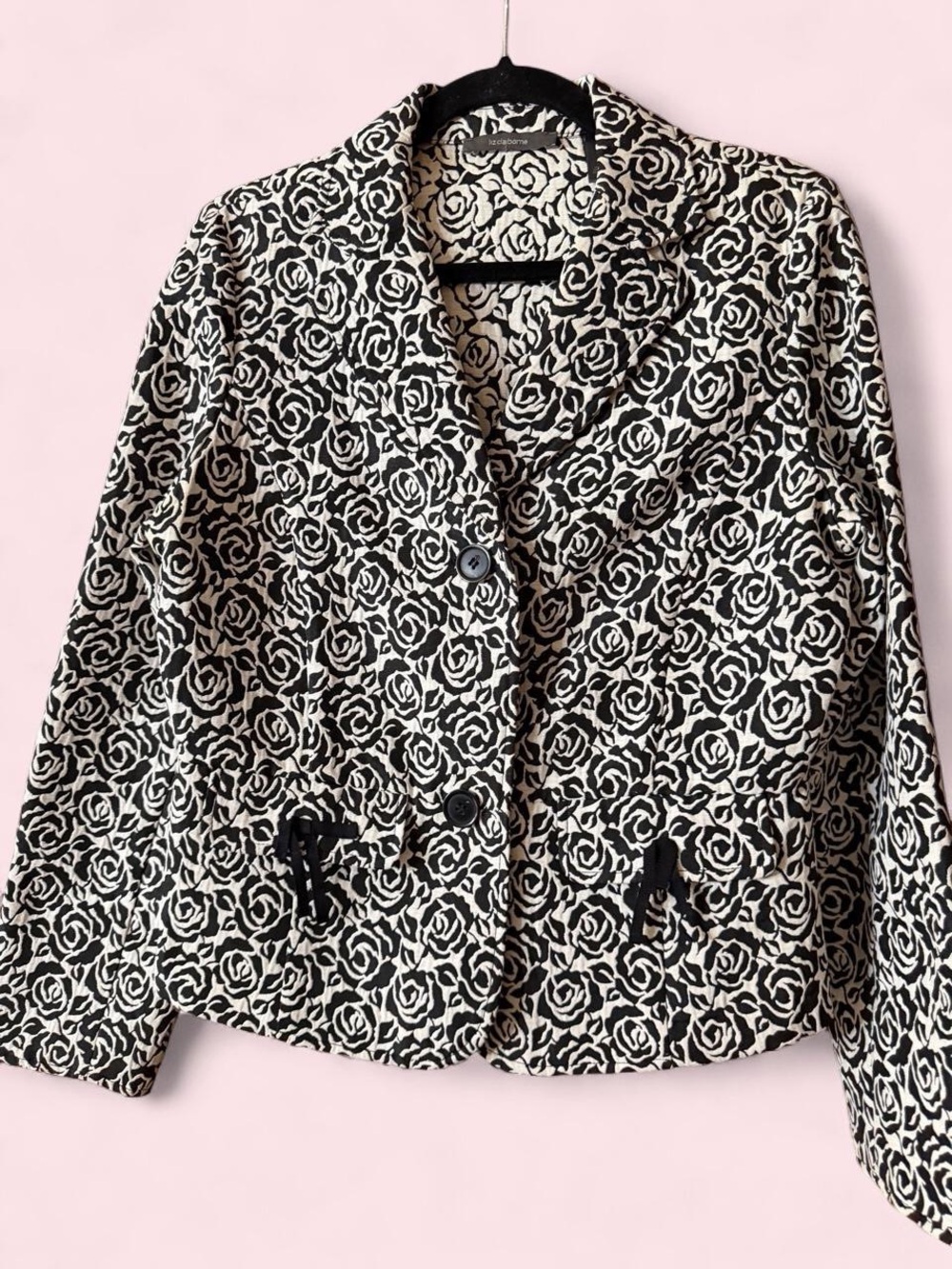 Liz Claiborne Black & White Rose-Print Blazer Jacket